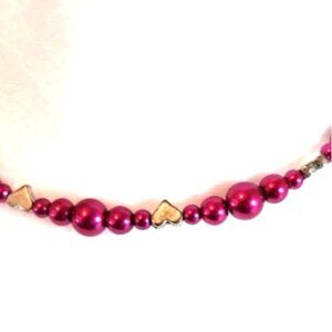Heart Choker Necklace memory wire Pink bead silver tone love Valentines jewelry
